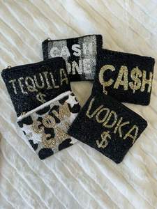 Handmade Exquisite <b>Mini</b> Coin Purse with Beaded Zipper Vintage Style Embroidered Mardi Gras Good Times Roll Coin <b>Pouch</b> from India - Product Image 6