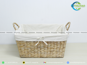 Panier de rangement artisanal en jacinthe d'eau panier de rangement polyvalent en jacinthe d'eau avec cadre en métal décor naturel pour la maison - Product Image 5