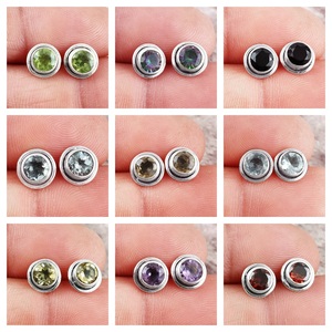 ต่างหูเม็ดกลมเพชรโมอิสซิทรีนต่างหูเงินแท้พร้อมด้านหลังของผู้หญิง - Product Image 5