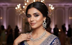 Collar Elegante con Flores de Diamantes y Aretes a Juego para Novias y Vestidos de Noche, Proveedor Indio, Venta al por Mayor - Product Image 2