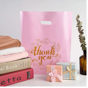 HDPE/ LDPE Glossy Die Cut Shopping <b>Bags</b> Plastic Merchandise Carrier <b>Bags</b> PE Side Gusset <b>Bag</b> Gravure Printing - Product Image 3