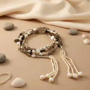 สร้อยคอมุกแฟชั่นสำหรับผู้หญิงประดับด้วยอัญมณี - Product Image 2