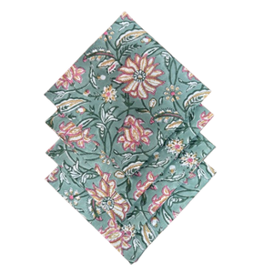 Ridhi 2025ใหม่ผ้าเช็ดปากพิมพ์ลายดอกไม้สไตล์อินเดียผ้าสีเขียวบริสุทธิ์สำหรับงานเลี้ยงอาหารค่ำงานแต่งงานงานอีเวนท์บ้านทรงสี่เหลี่ยมทันสมัย - Product Image 1