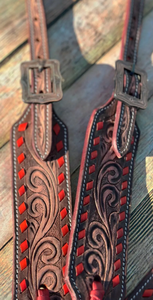 Conjunto de aparejos para caballo de cuero genuino estilo western con cierre de hebilla, cabezada con cuentas y pechera - Personalización para equitación disponible - Product Image 5