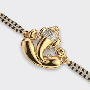 กำไลข้อมือพระพิฆเนศมังกัลสุตรประดับเพชรเลี้ยงในห้องปฏิบัติการ ชุบโรเดียมในทองคำ 9 กะรัต สีเหลือง ขาว และโรสโกลด์ สำหรับผู้หญิง - Product Image 4