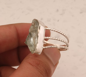 แหวนเงินสเตอริงสำหรับผู้ชายและผู้หญิงทำด้วยมือ925พลอยสีล้วนหยาบพลอยสีฟ้าดีไซน์เนอร์ - Product Image 4