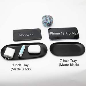 Oval Stainless Steel <b>Decorative</b> <b>Tray</b> Rustic Metal Decor Centerpiece <b>Tray</b> Set of 2 Matte Black - Product Image 3