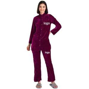 Survêtement en velours pour femmes violet foncé velours velours survêtements deux pièces ensemble hiver femmes entraînement unisexe 2 pièces pantalon survêtement ensemble - Product Image 1