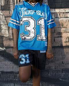 Breathable Custom Men's Summer <b>Two</b> <b>Piece</b> Shirt <b>Set</b> Style Boxy Quick Dry Jersey Football Shorts American <b>Mesh</b> Jersey cotton - Product Image 2