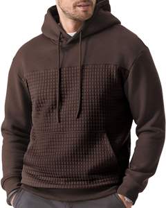 Men Brown <b>Quilted</b> <b>Hoodie</b> Pullover Long Sleeve Casual Sweatshirt Winter Wear With Kangaroo Pocket And Adjustable Drawstring Hood - Product Image 1