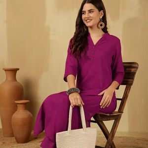 Mujer sólido Regular puro algodón Kurta con pantalones indio Pakistán Salwar kameez - Product Image 1