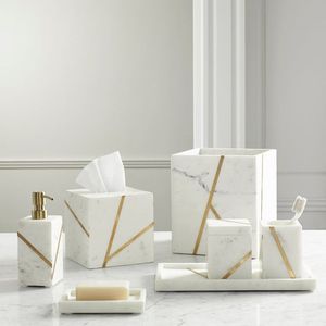 Admirable Design Marbre Salle De Bains Ensemble Boîte À Mouchoirs Porte-Savon Porte-Shampoing Porte-Brosses À Bon Prix - Product Image 5