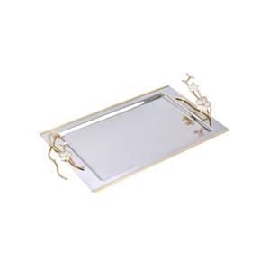 Plateau de service rectangulaire en acier inoxydable de qualité supérieure avec poignées, design fabuleux, plateau de service pour collations de table, prix d'usine - Product Image 3