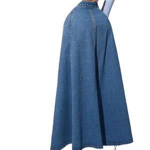 Jupe en jean style robe pour femmes personnalisée, avec ceinture boutonnée, coupe ample, jupe en jean décontractée, streetwear - Product Image 6