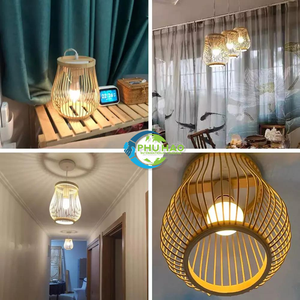 Pantallas de lámpara de araña de bambú de ratán hechas a mano perfectas para agregar un ambiente acogedor y rústico a cualquier habitación o espacio al aire libre - Product Image 4