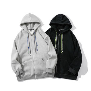 Cardigan ample à impression de logo personnalisé haut de sport décontracté sweat à capuche zippé uni pour homme - Product Image 3