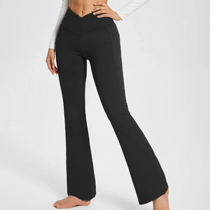 Pantalones de Yoga Bootcut para mujer, mallas acampanadas, cintura alta, cruce, entrenamiento, salón, campana, pantalones de vestir de Jazz - Product Image 1