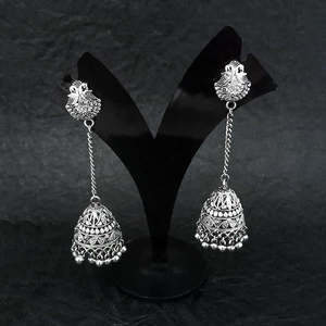 Jeweljunk Oxidised <b>Peacock</b> Chain Jhumki Drop Earrings 1314546 Fashion Jhumki Style - Product Image 1