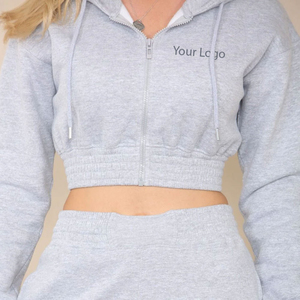 Custom Puff Print Logo Mujeres Dos piezas Sudadera con capucha Conjunto Corte Coser Algodón Joggers Sweatsuit Sun Faded Cropped Hoodie Set - Product Image 5