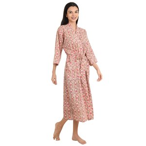 Kimono léger en coton style bohème, motif floral imprimé à la main indien, robe de jour de luxe pour les vacances à la plage, couverture de yacht, journée d'été - Product Image 4