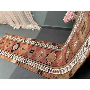 Alfombra Turca Vintage de 2.6x13 pies, Alfombra de Lana con Diseño Floral Marrón y Blanco - Product Image 3