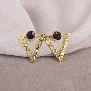 Pendiente redondo de Plata de Ley 925 con piedra preciosa de ónix negro Natural chapado en oro para regalo de fiesta de aniversario - Product Image 5