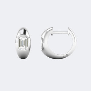 Pendientes de Aro Anchos con Corte Esmeralda de 1.00 Quilates, Oro de 14 Quilates, Diamante Cultivado en Laboratorio, Banda Gruesa, Joyería Geométrica para Mujer - Product Image 3