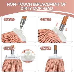 New Style High Quality Eco-friendly Durable Wood Multi-functional Flat Mop Cotton Thread Head Self-Wringer Stainless Tray - Product Image 2