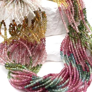 Chaîne de perles de tourmaline pastèque facettées de 13 pouces, rondes, 2 mm, avec évaluation tierce partie pour perles de stylo, Mehrajudin Gems - Product Image 3