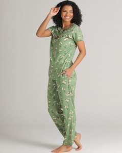 Ropa de dormir de verano para mujer con logotipo personalizado OEM, conjunto de pijama de Cintura elástica de tejido de punto suave transpirable, estampados florales vibrantes completos - Product Image 2