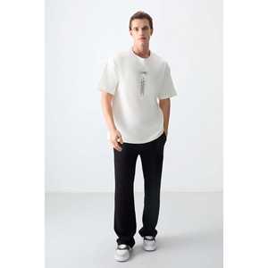 Camiseta Extra Grande para Hombre 100% Algodón - Color Blanco Hueso con Jersey Texturizado Grueso y Suave Estampado - 88355 - Product Image 6