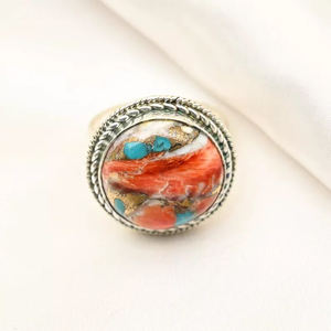 Hermoso anillo redondo bohemio de Plata de Ley 925 de 10mm, piedra preciosa turquesa de cobre de ostra Natural, joyería fina para fiesta de mujer - Product Image 6