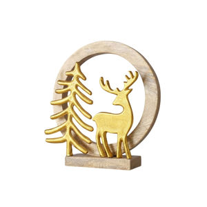 <b>Christmas</b> Decorative Metal Deer Sculpture With <b>Wooden</b> Base Gold Finish <b>Christmas</b> <b>Tree</b> Home Hotel Desktop Decoration Ornaments - Product Image 1