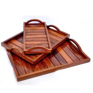 Bandeja de servicio grande de madera de acacia rectangular con asas Juego de bandeja de servicio de madera y forma cuadrada de decor IMPEX - Product Image 1