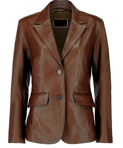Blazer en cuir pour femmes - Manteau décontracté à manches longues, style costume, veste en cuir pour femmes - Product Image 1