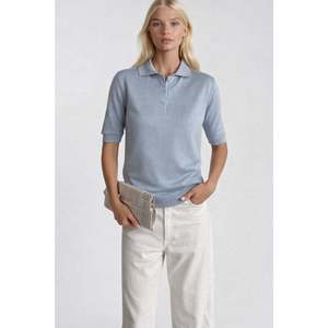 Polo à col boutonné à manches courtes en tricot - Bleu - Bleu - Product Image 3