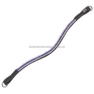 Bande de front de cheval en cuir de selle véritable en forme de vague avec strass décoratifs à 3 rangées de cristaux bande de front bling - Product Image 1
