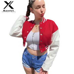 เสื้อแจ็กเก็ตกันลมสำหรับผู้หญิงเสื้อโค้ทผ้าฝ้ายย้อมสีเรียบแขนยาวเสื้อเบสบอลหนังลายทางของมหาวิทยาลัยสำหรับผู้หญิง - Product Image 1