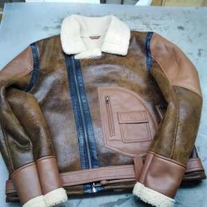 Customized Branded RAF B3 Bomber Black Aviator Men's Flying Pilot Fur <b>Trench</b> Long Shearling <b>Coat</b> Jacket Made High Sheep Skin - Product Image 2