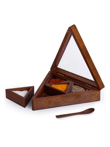 Boîte à épices en bois artisanal naturel avec finition laquée, style vintage, boîte à épices en bois légère et écologique - Product Image 3