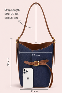 Bolso de Hombro Minimalista de Mezclilla para Mujer con Logotipo Personalizado y Ribete Color Bronceado, OEM ODM - Product Image 6