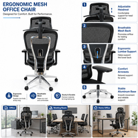 Chaise de bureau à dossier haut en maille avec support lombaire 3D, appui-tête réglable, pivotante, base en aluminium – Fournisseur