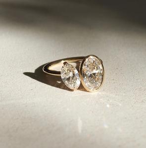 Bezel Set Oval Cut Lab Grown Diamond <b>Ring</b> <b>Two</b> <b>Stone</b> CVD Engagement <b>Ring</b> 1.85 Ctw Lab Diamond Wedding Toi Et Moi Bridle <b>Ring</b> VS1 - Product Image 1
