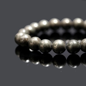 Pyrite Beads กำไลข้อมือ100% แท้ทรงกลมขนาด8มม. ทำจากหินธรรมชาติสร้อยข้อมือโยคะคริสตัลยืดได้ - Product Image 4