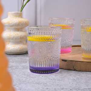 Juego de 6 Vasos de Vidrio Texturizado Multicolor con Diseño Floral Moderno, Aptos para Lavavajillas, para Fiestas, Bodas y Regalos - Product Image 4