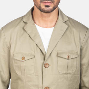 Spring Beige Canvas & Genuine Leather Zippered Safari <b>Jacket</b> with Water Proof & <b>Shearling</b> ODM Size XS Patterned - Product Image 6