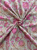 Tissu en coton doux vert sauge imprimé à la main Ridhi au mètre pour la décoration intérieure, la couture, le patchwork, les rideaux et les housses pour garçons et filles