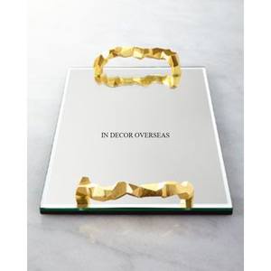 Aluminum Casted High Grade <b>Gold</b> Plated <b>Oval</b> Shape Serving Tray With Antler Designer Handles From India In Competitive Price - Product Image 4