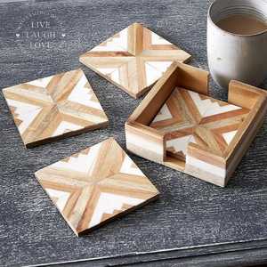 Modern Classic Style Bone Inlay 4 Piece <b>Coaster</b> <b>Set</b> High Quality Handmade Wooden Mats Pads Custom Logo for Tea Coffee - Product Image 3