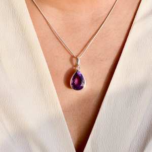 Plata de Ley 925 forma de lágrima Natural amatista piedra preciosa hecha a mano diseñador único Vintage clásico colgante para mujer - Product Image 6